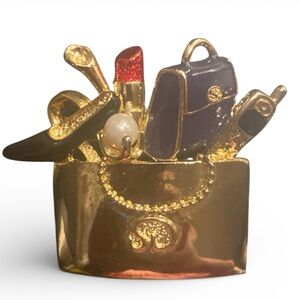 Vintage St. John Gold and Black Charm Purse Pin / Brooch from 1980’s